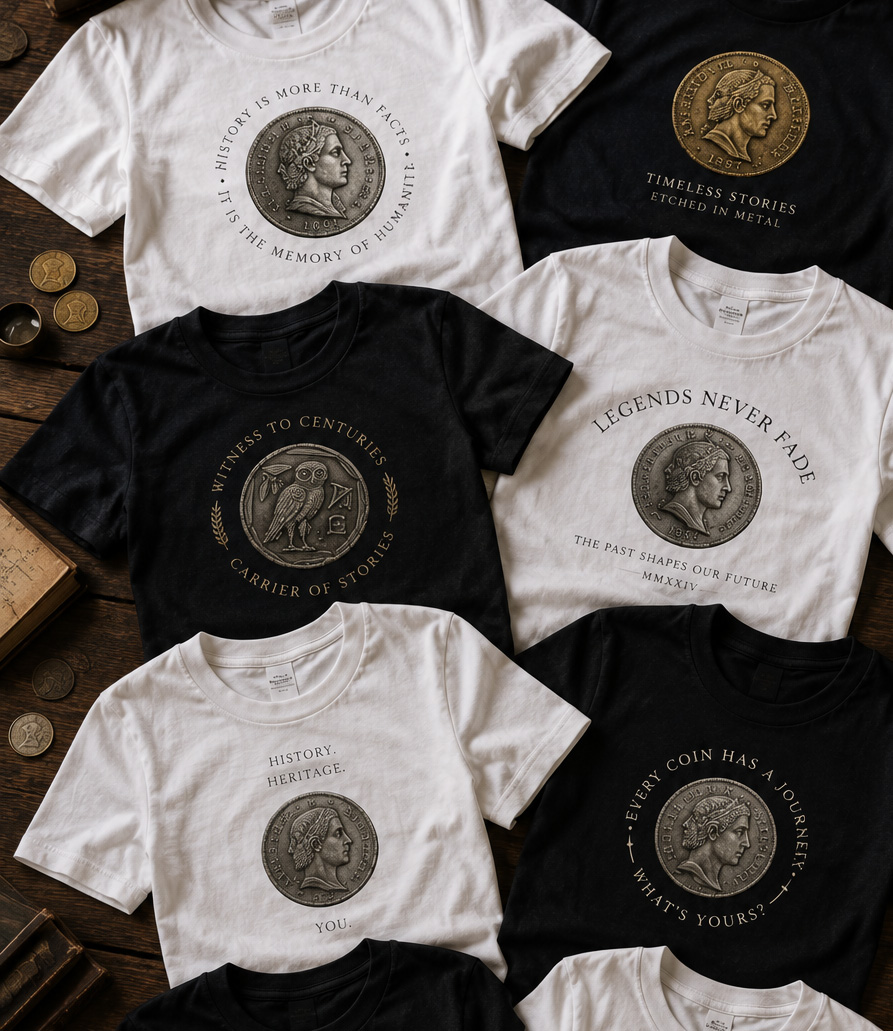 箱に収められたコインデザインのTシャツ
